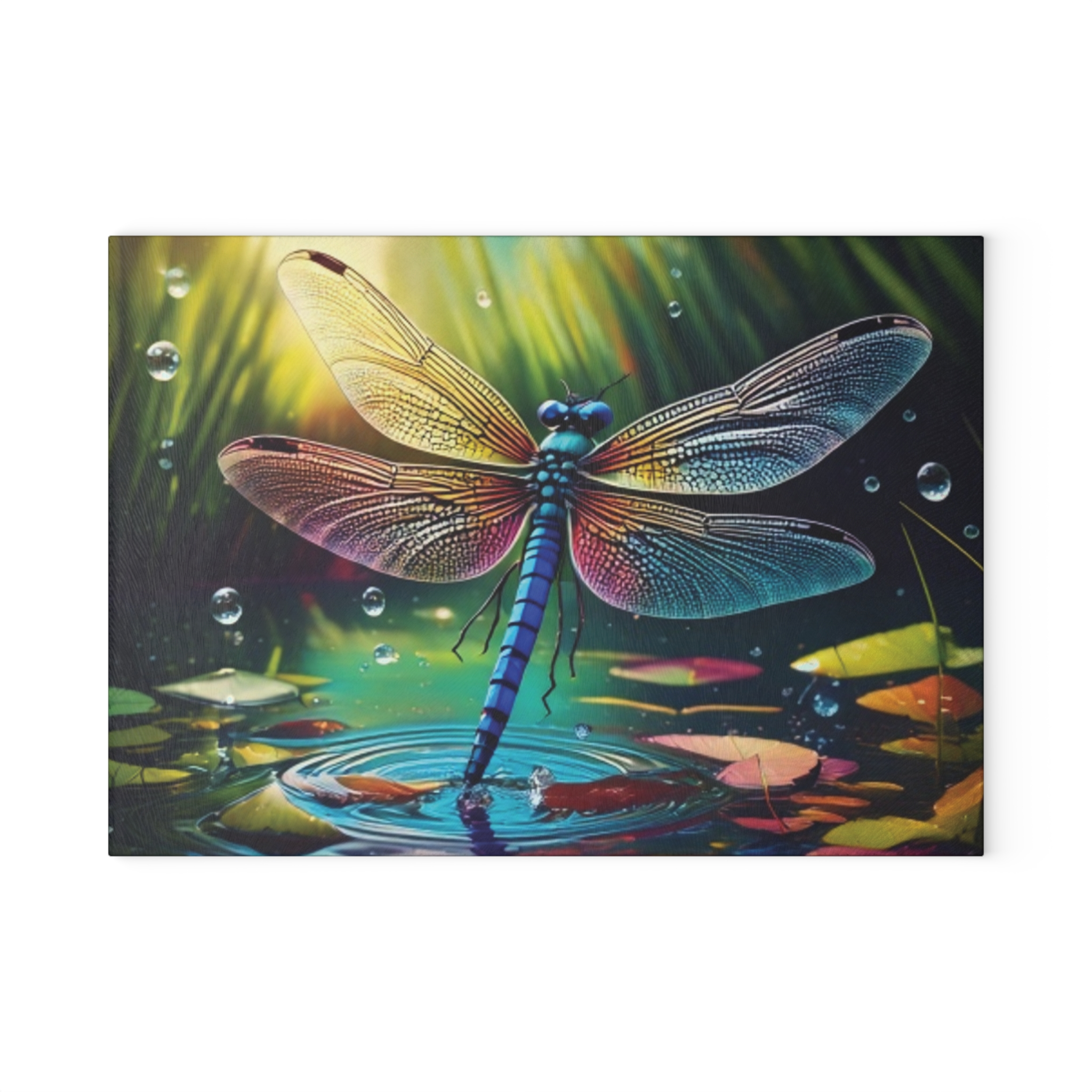 Dragonfly Glass Cutting Board – Colorful Nature Kitchen Board, Artistic Glass Chopping Block