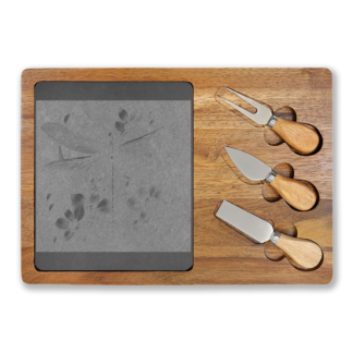 Engraved Acacia Charcuterie Board with Slate Insert & 3-Piece Cheese Knife Set