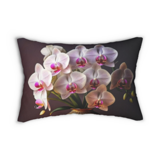 Orchid Bouquet Lumbar Pillow — Elegant White & Pink Orchid Decorative Pillow
